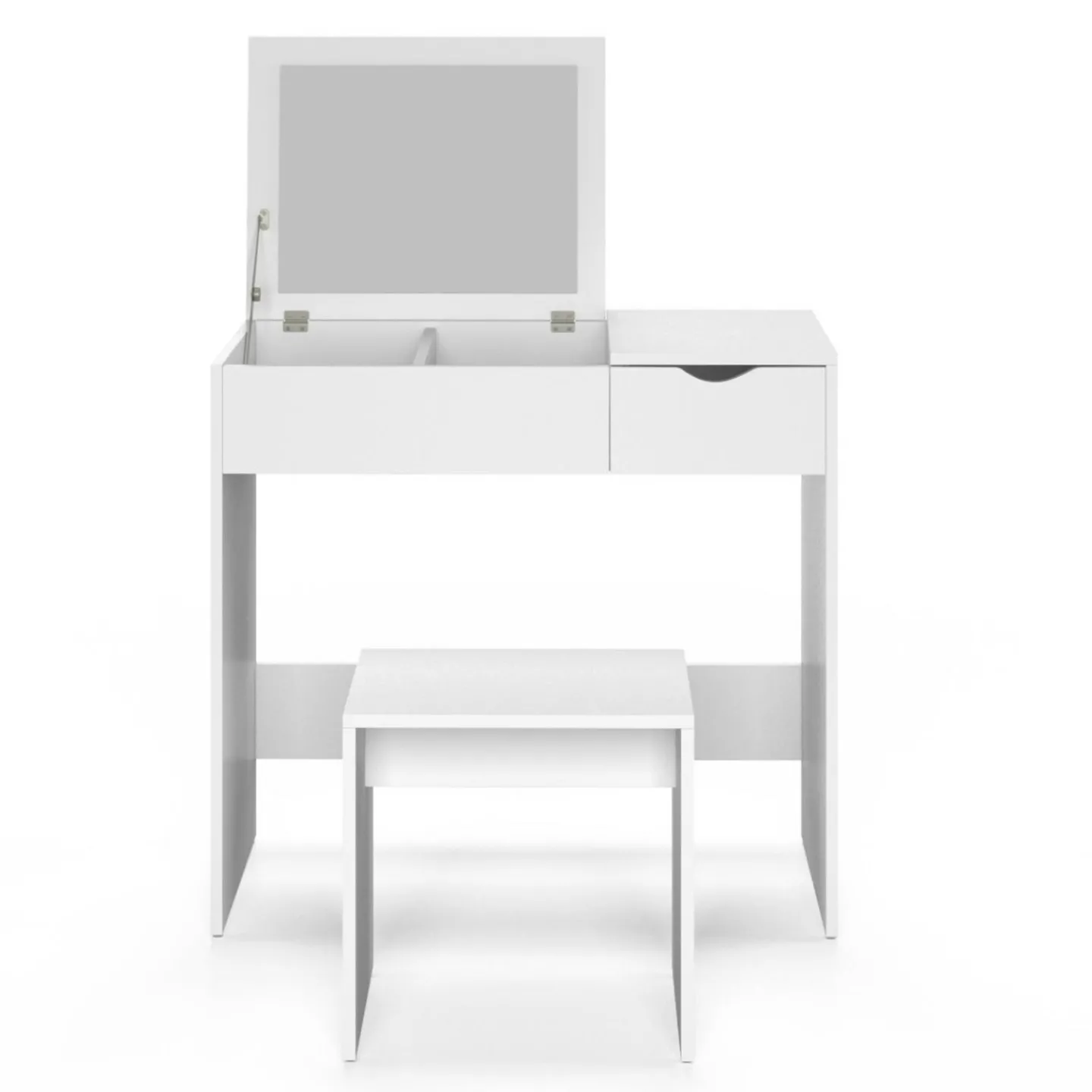 Coiffeuse miroir rabattable blanche 2 tiroirs et tabouret*IDMarket New