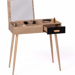 Coiffeuse scandinave miroir rabattable hêtre et noir*IDMarket Discount