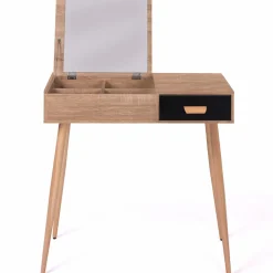 Coiffeuse scandinave miroir rabattable hêtre et noir*IDMarket Discount