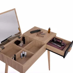 Coiffeuse scandinave miroir rabattable hêtre et noir*IDMarket Discount