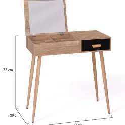 Coiffeuse scandinave miroir rabattable hêtre et noir*IDMarket Discount