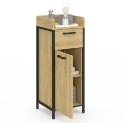 Colonne de rangement d'appoint salle de bain design industriel 1 tiroir 1 placard*IDMarket Best