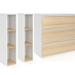 Commode à langer évolutive façon hêtre et blanc 3 tiroirs et 2 étagères*IDMarket New