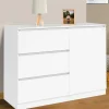 Commode 3 tiroirs + 1 porte 110 cm bois blanc*IDMarket Discount