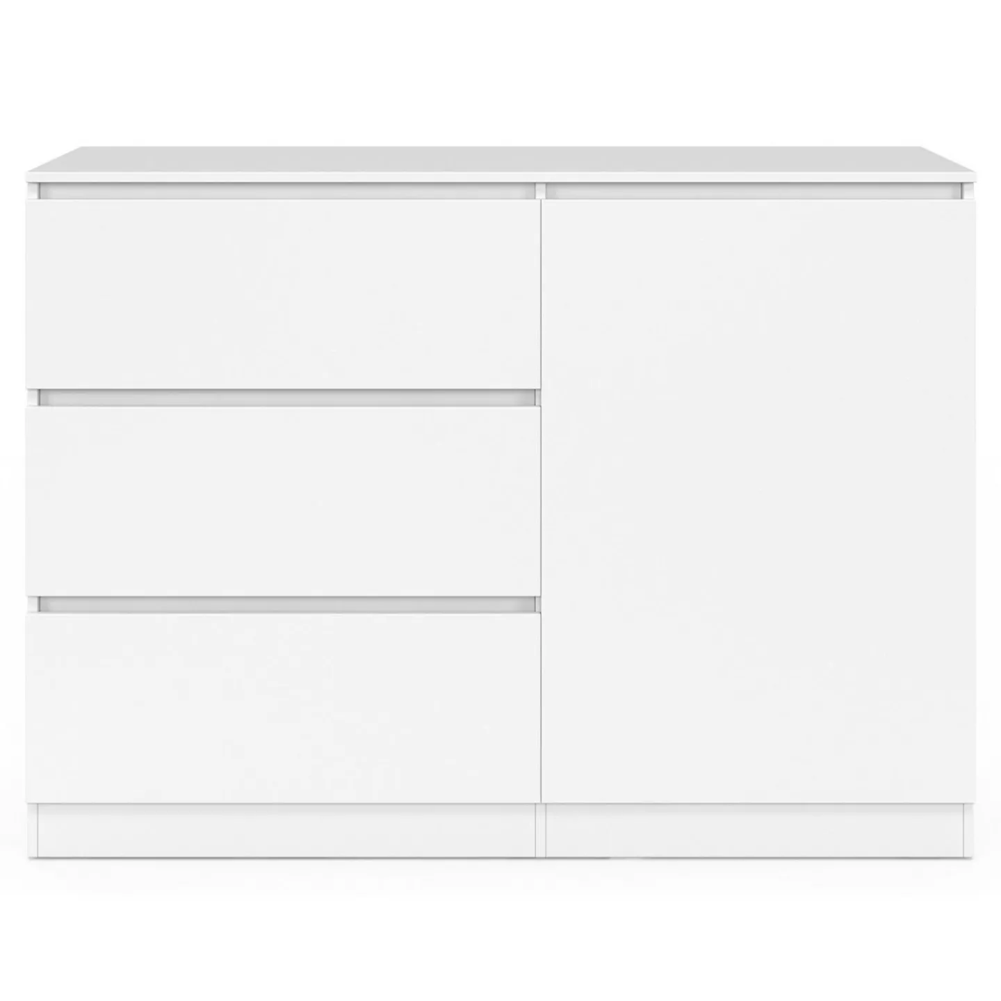 Commode 3 tiroirs + 1 porte 110 cm bois blanc*IDMarket Discount