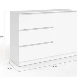 Commode 3 tiroirs + 1 porte 110 cm bois blanc*IDMarket Discount