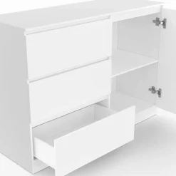 Commode 3 tiroirs + 1 porte 110 cm bois blanc*IDMarket Discount