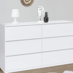 Commode 6 tiroirs 140 cm bois blanc*IDMarket Hot