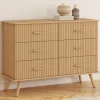 Commode 6 tiroirs 110 cm lattes tasseau bois coloris chêne*IDMarket Sale