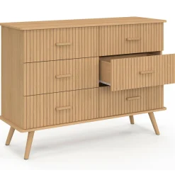 Commode 6 tiroirs 110 cm lattes tasseau bois coloris chêne*IDMarket Sale