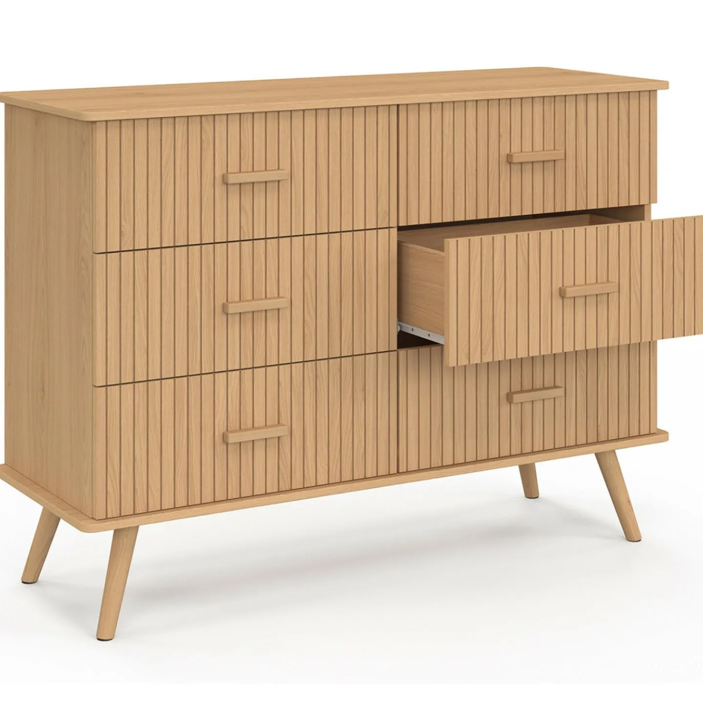 Commode 6 tiroirs 110 cm lattes tasseau bois coloris chêne*IDMarket Sale