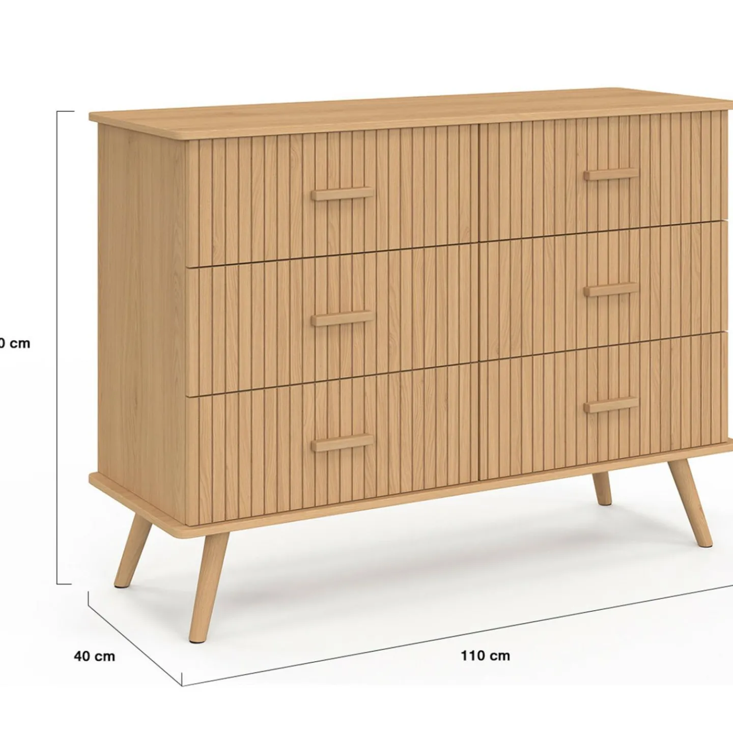 Commode 6 tiroirs 110 cm lattes tasseau bois coloris chêne*IDMarket Sale