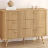 Commode 6 tiroirs 110 cm lattes tasseau bois coloris chêne*IDMarket Sale