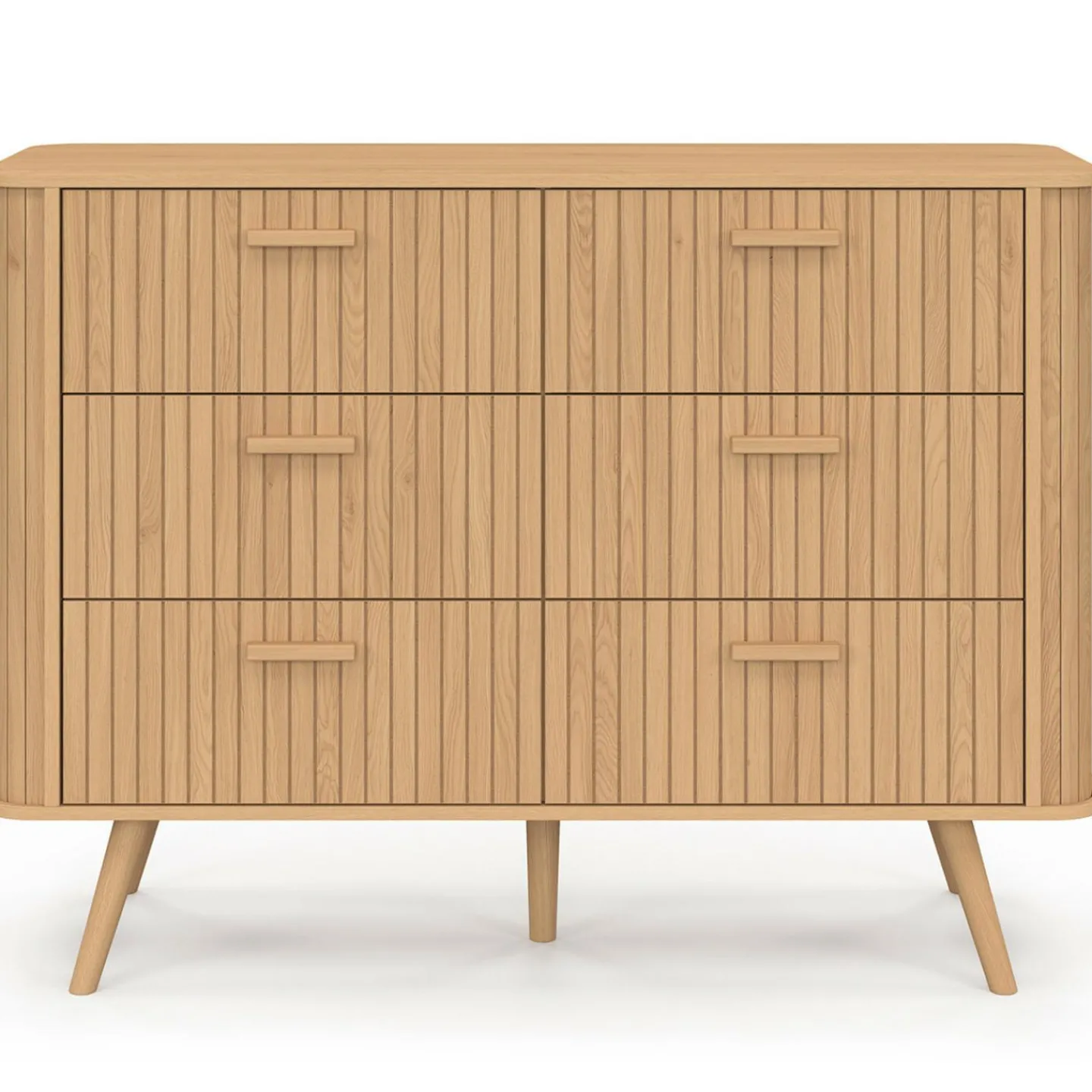 Commode 6 tiroirs 110 cm lattes tasseau bois coloris chêne*IDMarket Sale