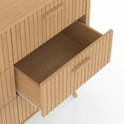 Commode 6 tiroirs 110 cm lattes tasseau bois coloris chêne*IDMarket Sale