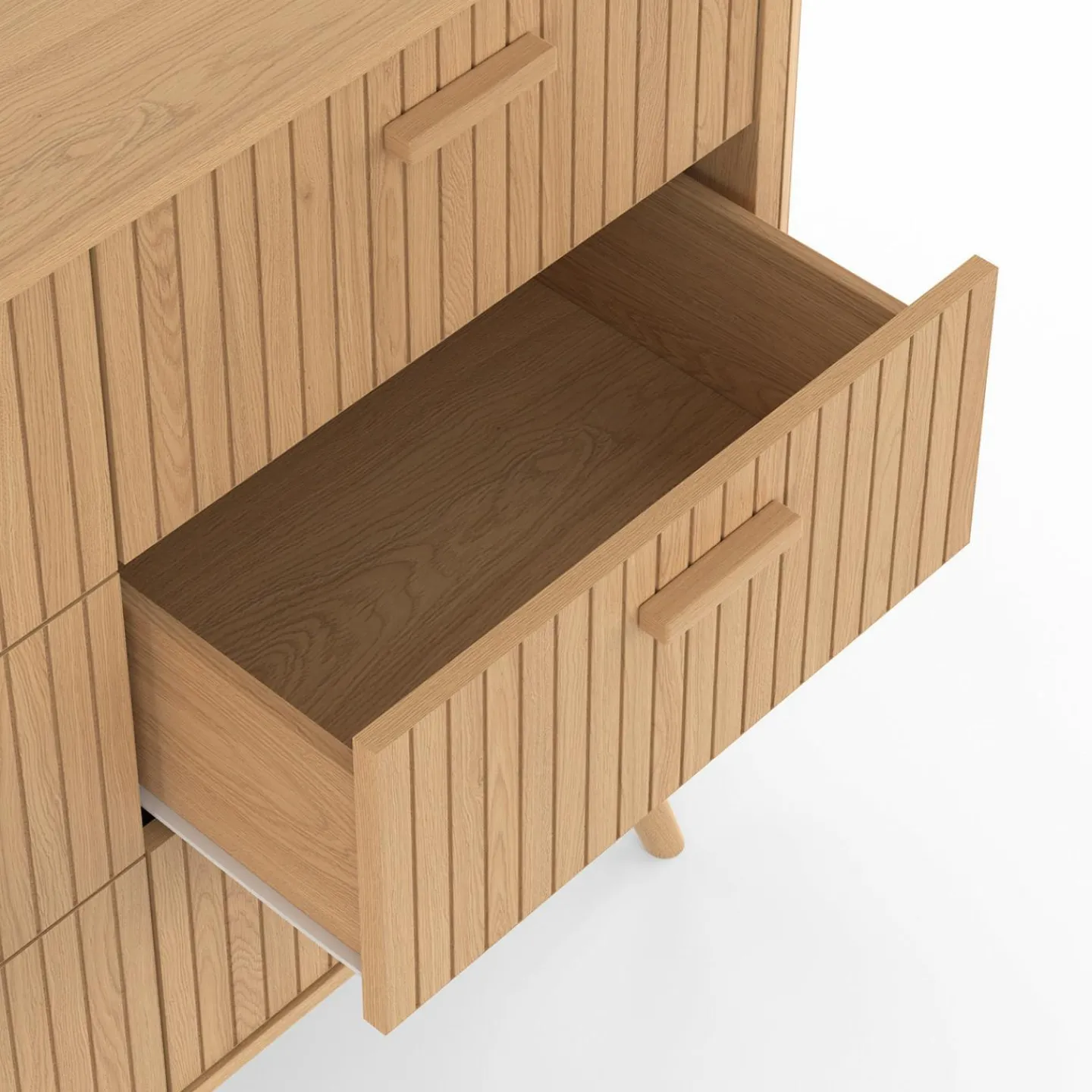 Commode 6 tiroirs 110 cm lattes tasseau bois coloris chêne*IDMarket Sale