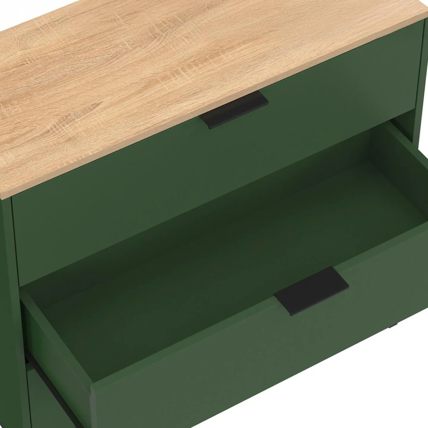 Commode 3 tiroirs 80 cm vert kaki et plateau bois*IDMarket Hot