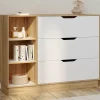 Commode 3 tiroirs 3 niches hêtre blanc*IDMarket Discount