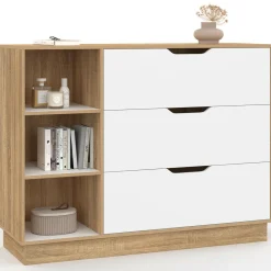 Commode 3 tiroirs 3 niches hêtre blanc*IDMarket Discount