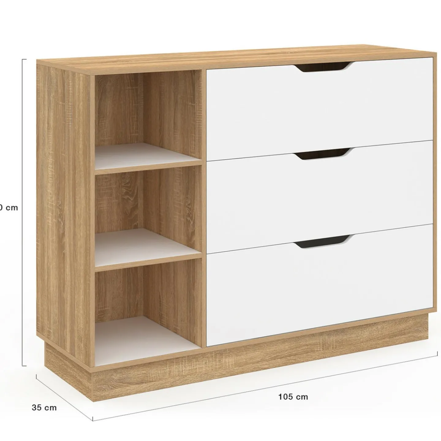 Commode 3 tiroirs 3 niches hêtre blanc*IDMarket Discount