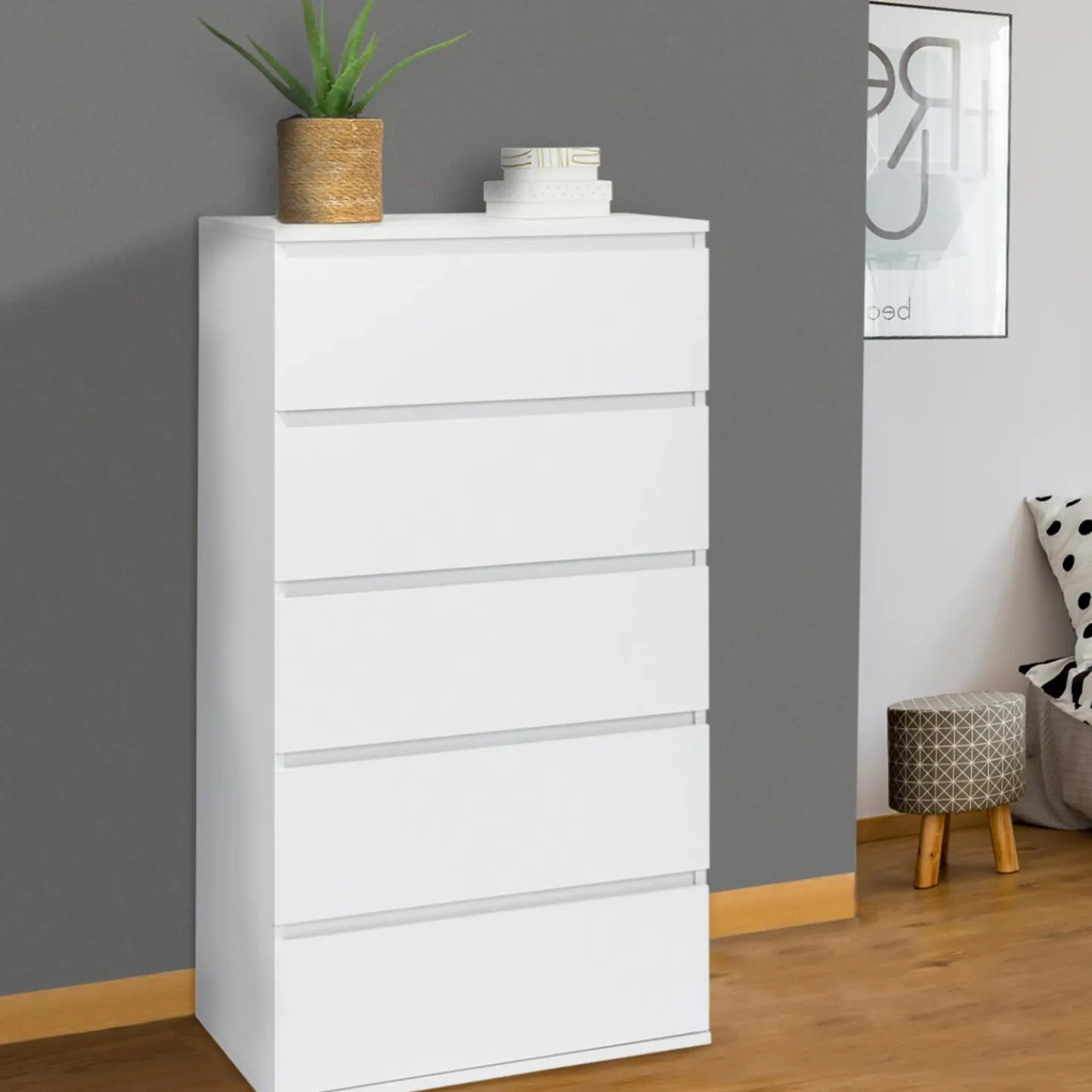 Commode 5 tiroirs blanche*IDMarket Online