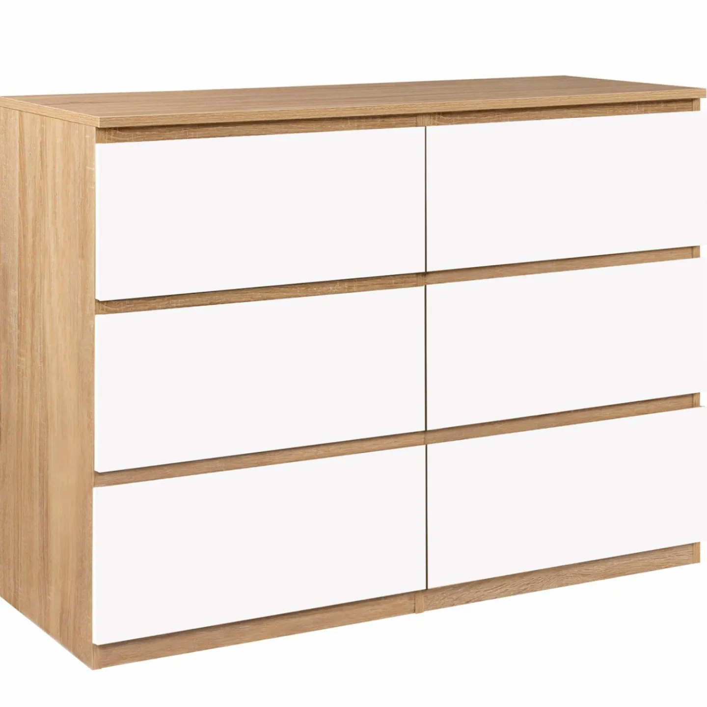 Commode 6 tiroirs blanche et bois façon hêtre*IDMarket Sale