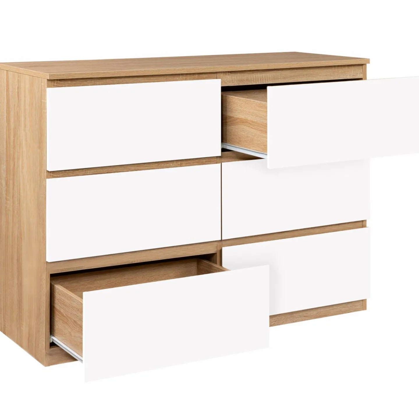 Commode 6 tiroirs blanche et bois façon hêtre*IDMarket Sale