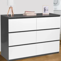 Commode 6 tiroirs blanche et grise*IDMarket Best