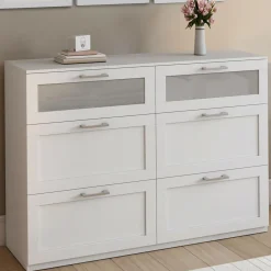 Commode 6 tiroirs bois et blanc effet givré*IDMarket Outlet