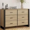 Commode 6 tiroirs bois et noir*IDMarket Discount