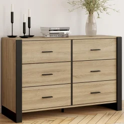 Commode 6 tiroirs bois et noir*IDMarket Discount