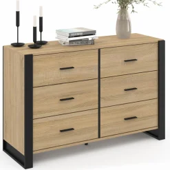 Commode 6 tiroirs bois et noir*IDMarket Discount