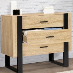 Commode 3 tiroirs design bois et pieds noir*IDMarket