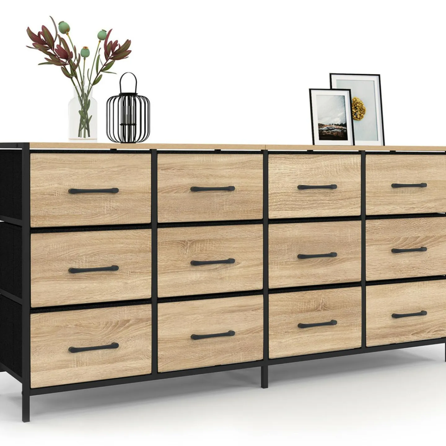 Commode 12 tiroirs en tissu 140 cm design industriel*IDMarket Discount