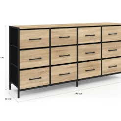 Commode 12 tiroirs en tissu 140 cm design industriel*IDMarket Discount