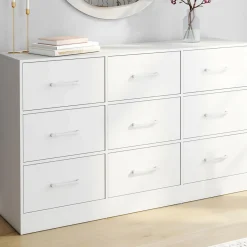 Commode 9 tiroirs en tissu 113 cm meuble de rangement bois blanc*IDMarket Clearance