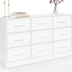 Commode 9 tiroirs en tissu 113 cm meuble de rangement bois blanc*IDMarket Clearance