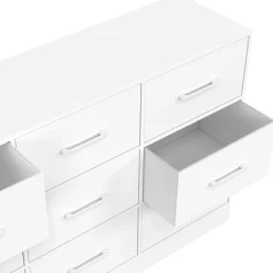 Commode 9 tiroirs en tissu 113 cm meuble de rangement bois blanc*IDMarket Clearance