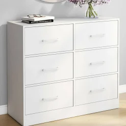 Commode 6 tiroirs en tissu 80 cm meuble de rangement bois blanc*IDMarket Best
