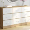 Commode 9 tiroirs en tissu 113 cm meuble de rangement bois façon hêtre et blanc*IDMarket Hot