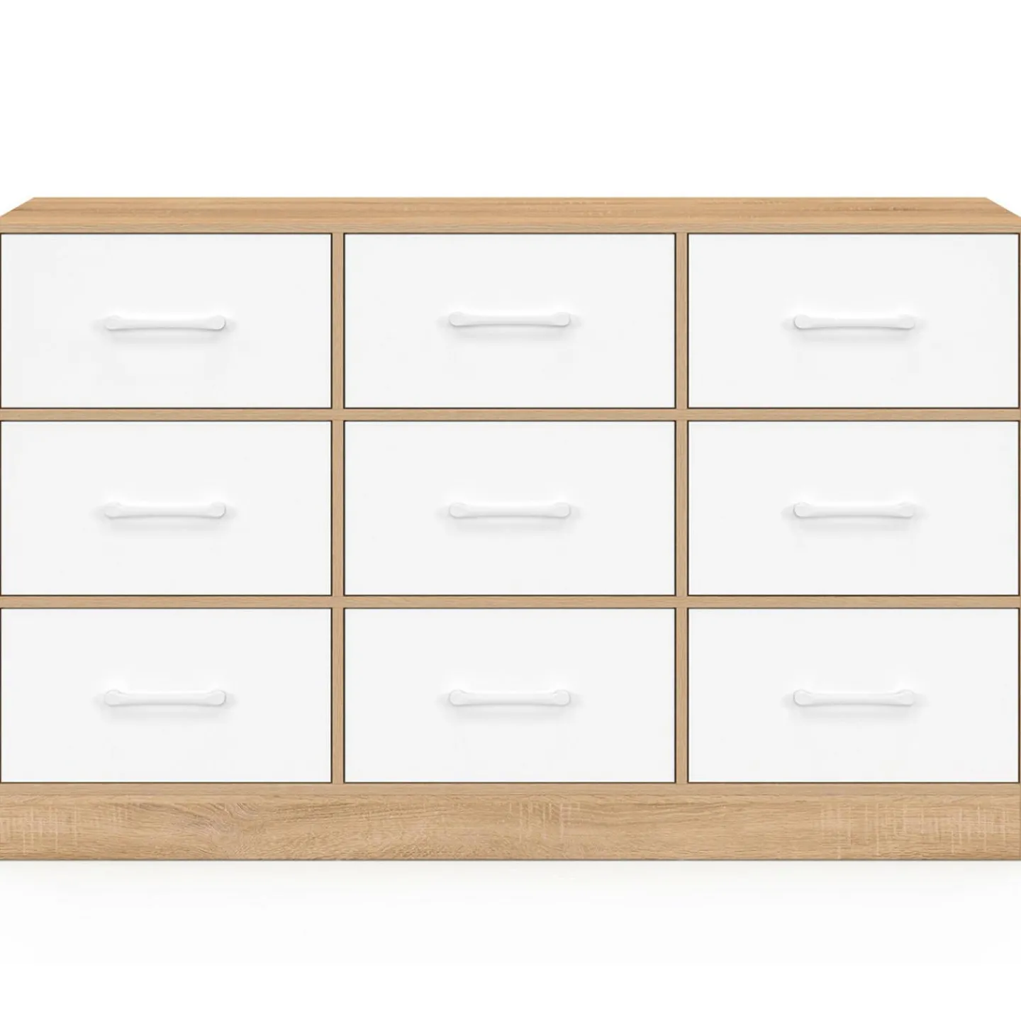 Commode 9 tiroirs en tissu 113 cm meuble de rangement bois façon hêtre et blanc*IDMarket Hot