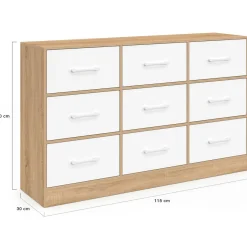 Commode 9 tiroirs en tissu 113 cm meuble de rangement bois façon hêtre et blanc*IDMarket Hot
