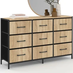 Commode 9 tiroirs en tissu 115 CM effet lattes, design industriel*IDMarket Clearance