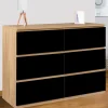 Commode 6 tiroirs noire et bois façon hêtre 110x80cm*IDMarket Hot