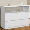Commode avec 4 tiroirs bois blanc 100 cm avec niche*IDMarket Discount