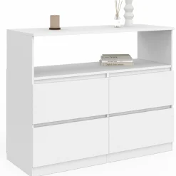 Commode avec 4 tiroirs bois blanc 100 cm avec niche*IDMarket Discount