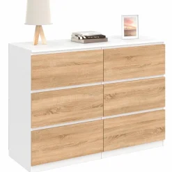 Commode blanc et bois 6 tiroirs*IDMarket New