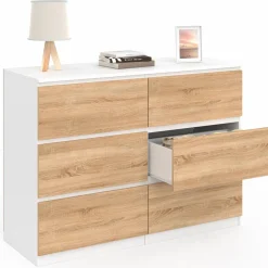 Commode blanc et bois 6 tiroirs*IDMarket New