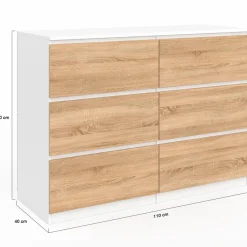 Commode blanc et bois 6 tiroirs*IDMarket New