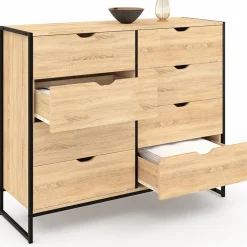 Commode blanc et bois 8 tiroirs au design industriel*IDMarket Online